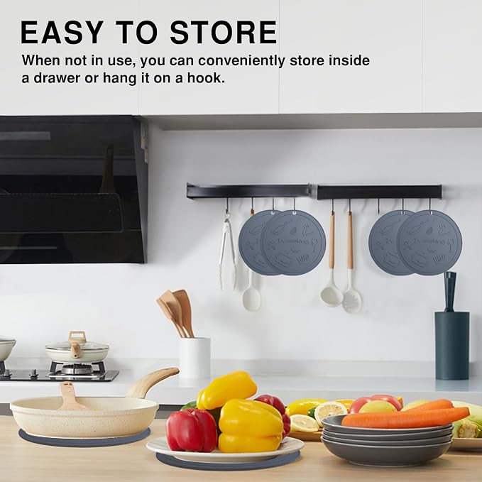 Silicone Trivet Mats - 3 Heat Resistant Pot Holders, Non-Slip Hot Pads for Kitchen, Food Grade Silicone, BPA Free, Easy to Wash (Dark Gray 4 piece)