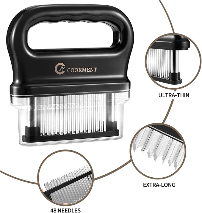 JY COOKMENT Meat Tenderizer with 48 Stainless Steel Ultra Sharp Needle Blades, Kitchen Cooking Tool Best for Tenderizing, BBQ, Marinade