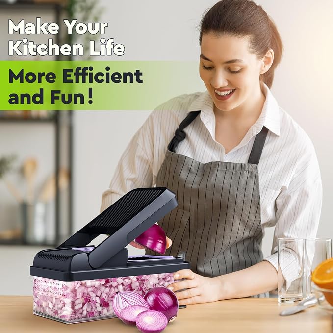 MealHelper 12-in-1 Vegetable Chopper, 7 Blade Veggie Chopper, Practical Food Chopper with Container, Cheese Grater, Home Essentials & Kitchen Gadgets(Purple)
