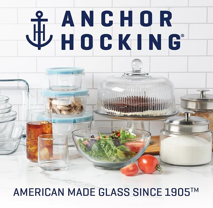 Anchor Hocking SnugFitTM Round Food Storage Containers with Lids (4-Piece, 4-cup, Red, oven-safe)