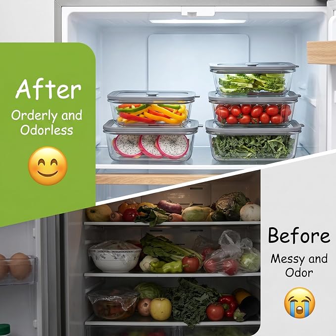 10Pack Glass Food Storage Containers with Glass Lids, 5 x 33oz & 5 x 21oz | Rectangular Meal Prep Containers , Leakproof, Microwave & Freezer Safe, BPA-Free Glass Meal Prep Bowls for lunches