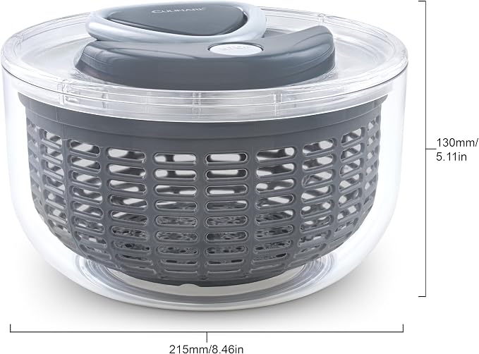 Culinare Small Salad Spinner for 2-4 Servings – Compact Lettuce Dryer with Non-Slip Base, Brake Button, Easy Clean Food-Safe Plastic Vegetable Washer & Salad Dryer
