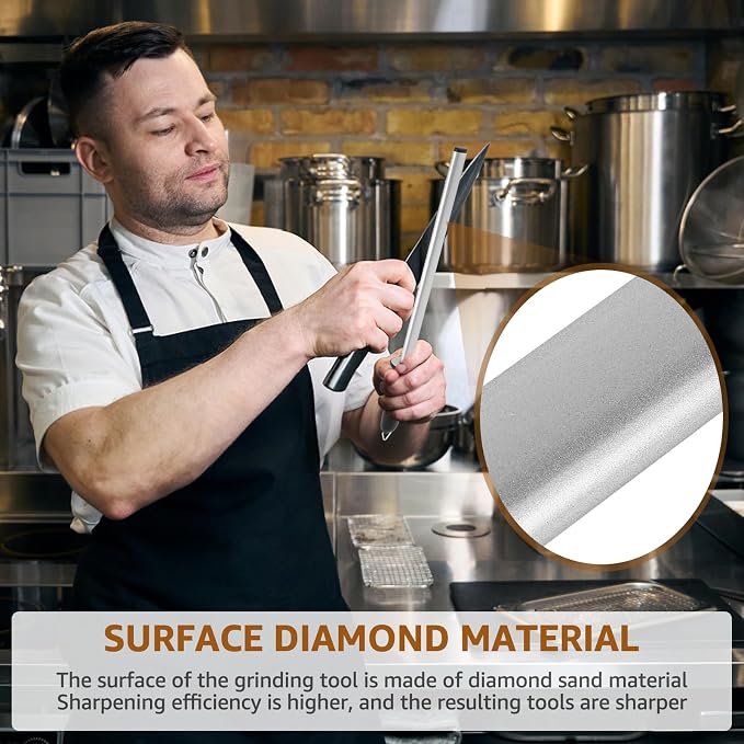 3 PCS Diamond Sharpening Steel, 12 Inch Premium Diamond Honing Steel, 1000 Grit Portable Knife Sharpener Rod for Sharpening Kitchen Knives or Home Gourmet Blade, Professional Chef Honing Rod