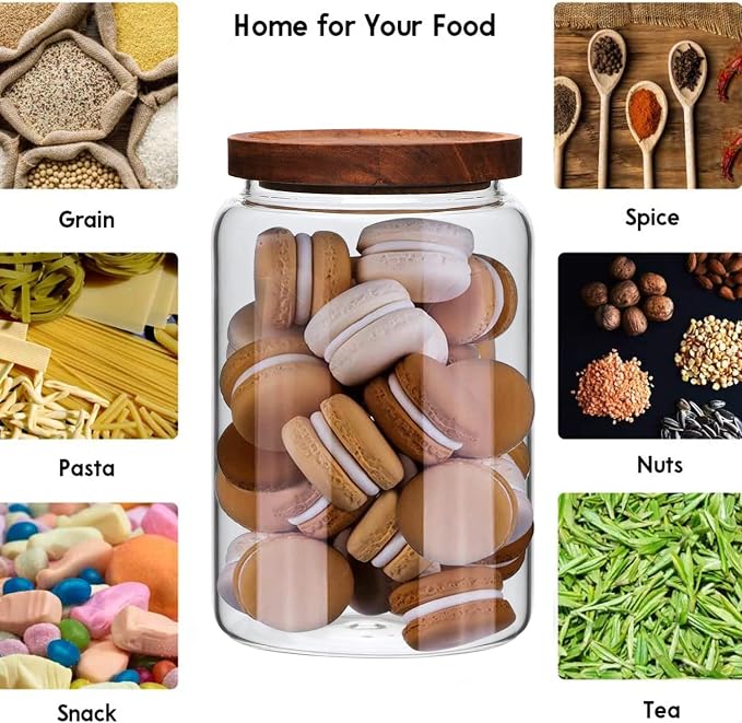 67oz 3pack Glass Pantry Storage Jars with Wooden Lids,Glass Jars | Glass Storage Containers with Lids,Glass Storage Jars for Tea,Spice,Cereal, Egg,Flour,Coffee,Cookie