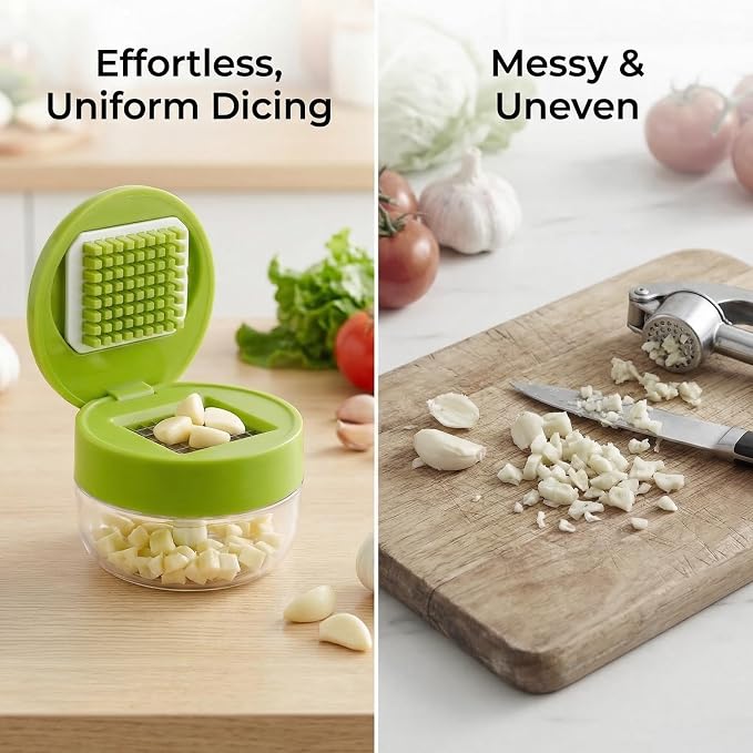3-in-1 Garlic Press Set, Stainless Steel Garlic Mincer with Silicone Peeler and Brush, Efficient Garlic Crusher Chopper for Kitchen, Ginger, Vegetables (Green)