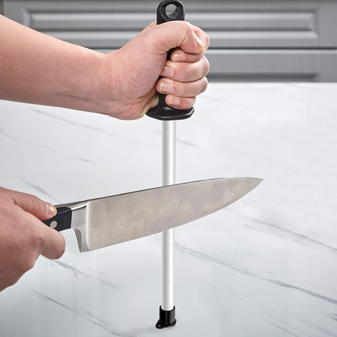 SHARPAL 118N Professional Ceramic Sharpening Rod | Fine Honing, Steel Kitchen Knife Sharpener Stick, Anti-Breaking Cap