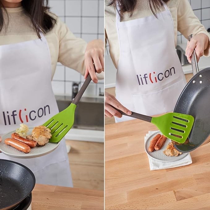 Liflicon Silicone Slotted Turner Spatula Perfect for Fish SpatulaFlipper and Omelet Turner Heat Resistant Up to 446 Degree Fahrenheit Kitchen Utensils Slotted Turner for Cooking-Chacha Slotted Turner
