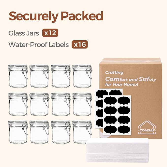 ComSaf Small 8 oz Glass Jars with Airtight Lids 12 Pack Jam Pantry | Jelly jars, Sourdough discard, Spices crafts, Pantry organization, Small size, Kitchen cabinet storage, Sourdough starter