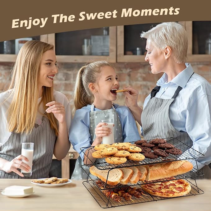 Pleafind 3 PCS Stackable Cooling Rack -16 x 10 Inch Heavy Duty Stainless Steel Baking Racks, Cooling Racks for Cooking and Baking, Ideal for Roasting, and Drying, Oven and Dishwasher Safe
