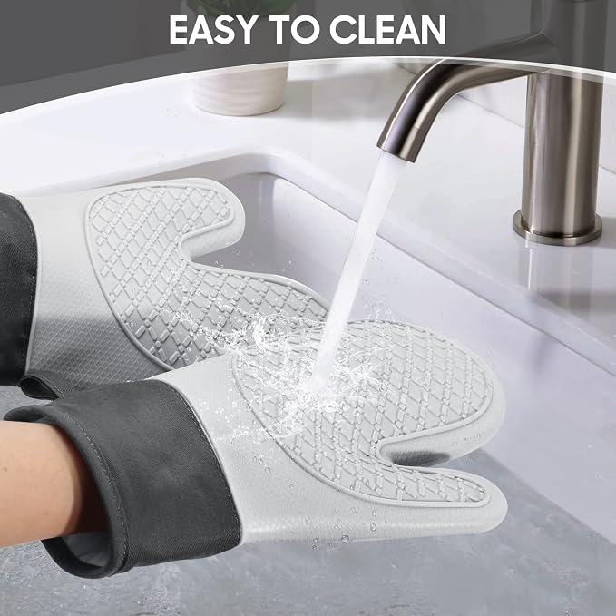Oven Mitts and Pot Holders Sets for Kitchen, 2 Pack Extra Long Heat Resistant Silicone Oven Mitt Heat Resistant 500°F with Soft Cotton Lining for BBQ, Baking and Cooking