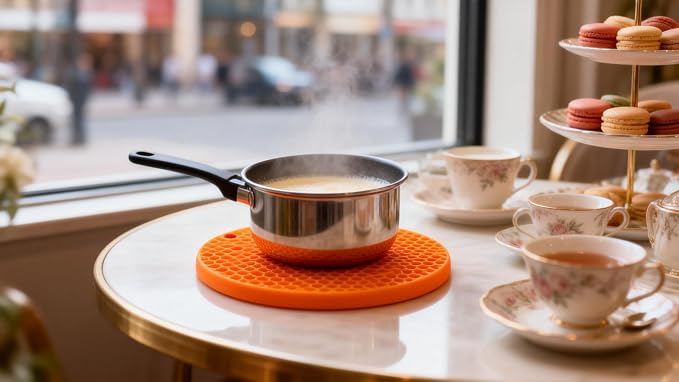 7-Inch Round Silicone Trivet Mats - 4-Pack Non-Slip Heat Resistant Hot Pads for Kitchen Countertops, Pots and Pans (Orange)