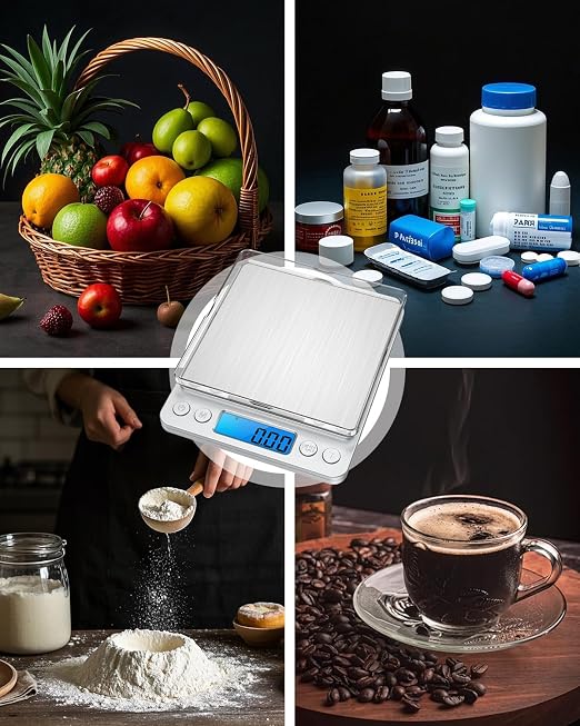 Digital Food Scale 500g/0.01g Gram Scale, Upgraded Mini Pocket Scale with 6 Units, 2 Trays, Auto Off, Tare, PCS for Food, Jewelry, Coin, Coffee (2 AAA Batteries Included)