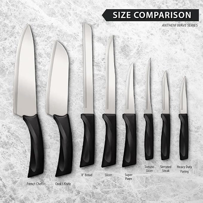 Rada Cutlery Anthem Series 8" Bread Knife (W443), Stainless Steel Serrated Blade, Black Handle, Pack of 2