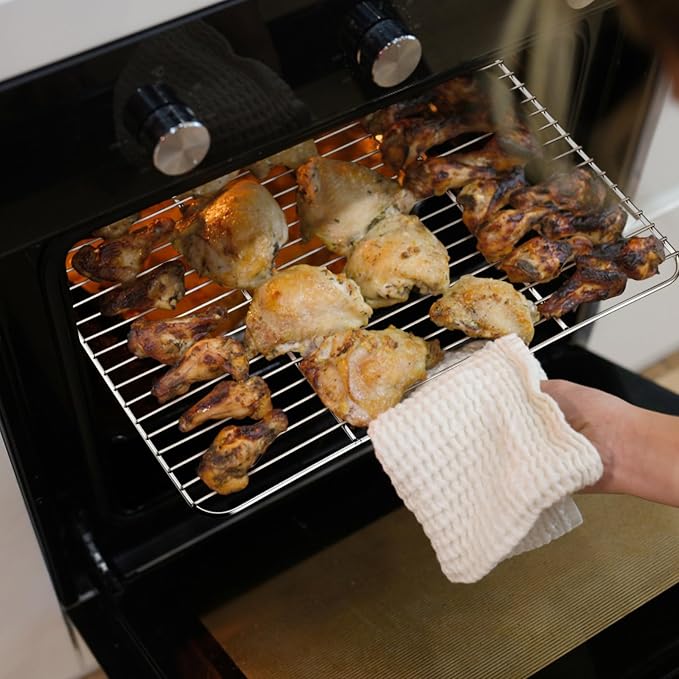 P&P CHEF Baking Cooling Rack Set for Cooking Roasting, 4-Piece Stainless Steel Wire Racks for Oven Use, Healthy & Dishwasher Safe, Rectangle, 8.6 + 9.7+ 11.6 + 15.3 Inch