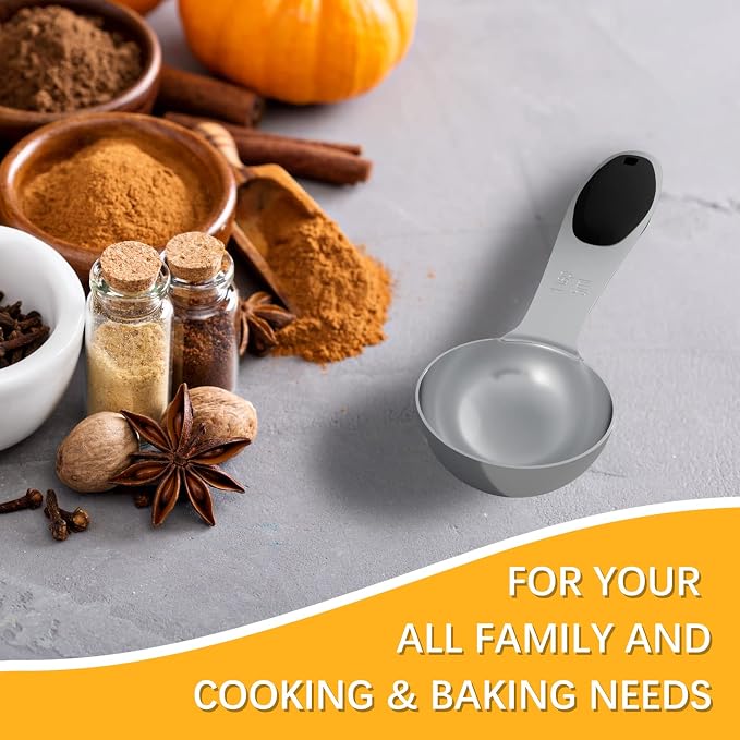 4PCS 1Tbsp(15ml, 1/2oz) Measuring Spoon, Stainless Steel Measure Scoop | Accurate, BPA-Free, Dishwasher Safe, Silicone Grip, Engraved Marking, Kitchen Essential