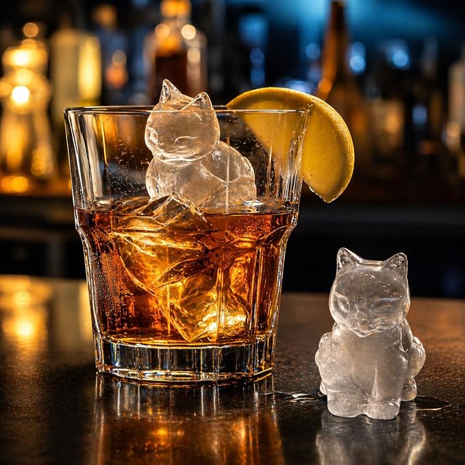 Cat Ice Cube Tray Mold - 2 Pcs Cute Fun Gifts for Cat Lovers Women Men | 2pcs 3D Cat Shape Cute Ice Molds for Whiskey Bourbon, 4-Hole Large Fun Shapes Themed Funny Gifts, for Cat Lovers Women Men