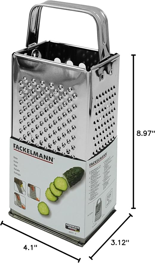 Fackelmann 4 Sided Universal Grater, Box Grater, Stainless Steel, 23.5x10.5x8cm, Silver