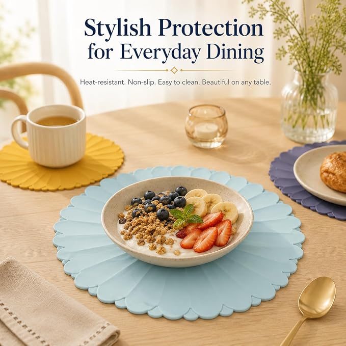 Heat-Resistant Silicone Trivet Mats, Non-Slip Hot Plate Holder for Kitchen Countertops & Dining Table, Reusable Pot Holder Pad with Secure Grip, Dishwasher Safe (Sea Sky Blue, Diameter: 30cm/11.81")