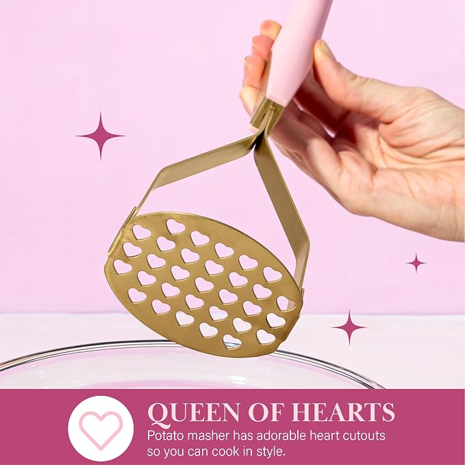 Paris Hilton Potato Masher, Heart-Shaped Stainless Steel Design, Non-Slip Handle, Dishwasher Safe, Pink