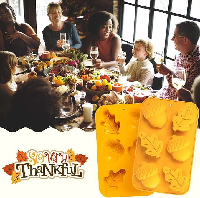 Fall Soap Molds Silicone Acorn Leaf Mold, 3 Pack Fall Autumn Baking Molds for Muffin Mini Cakes Jello Jumbo Chocolate, 3D Thanksgiving Molds for Making Soap Wax Candle