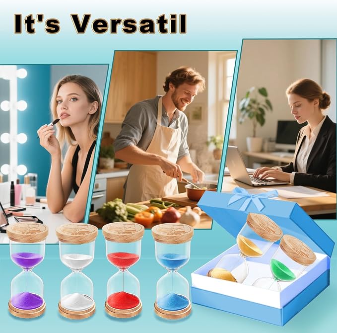 Sand Hourglass Timer Set: 1/3/5/10/15/30 Minutes Sand Clock, Colorful Wooden SandWatch Hour Glass, Small Sandglass Timer for Classroom, Home Decorative, Games (6 pcs)