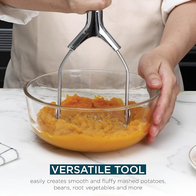 Cook With Color Hand Held Potato Masher - Professional Stainless Steel with Soft Comfort Handles Food Masher, Collapsible