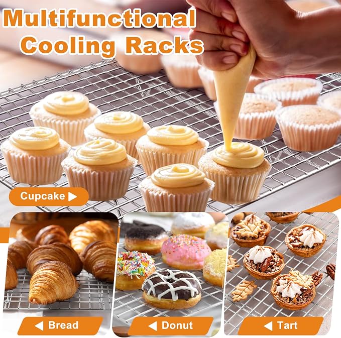 TeamFar Baking Sheet with Rack, Stainless Steel Sheet Pan-16/12.5/10.5 Inch | Cookie Sheets Baking Trays and Cooling Racks for Cooking, Non-Toxic & Heavy Duty, Dishwasher Safe, 6 PCS (3 Pans + 3 Racks)