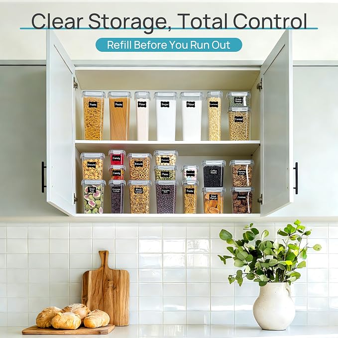 Vtopmart Airtight Food Storage Containers with Lids, 24 pcs, Gray | Airtight Seal, Multiple Sizes, BPA Free, Food Grade Material, Dishwasher Safe (Not Lids), Includes 24 Labels