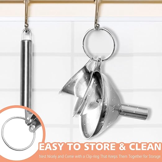 Anaeat Stainless Steel Mini Kitchen Funnel Set, 3 Pack Durable Metal Filling Funnels for Transferring Liquid, Dry ingredients, Cosmetic Lotion, Fluid, Spices, Powder - Food-Grade & High Heat Resistant