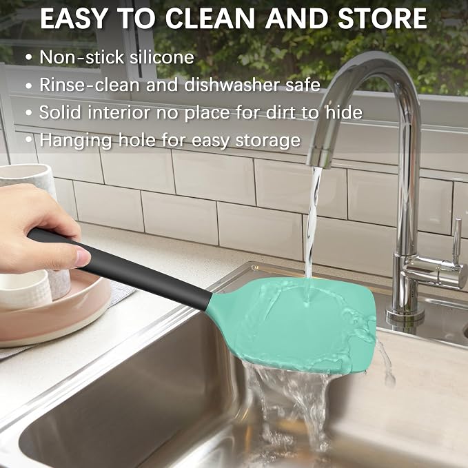 Coukre 2 Pack Silicone Spatula Set, High Heat Resistant, BPA Free Kitchen Spatula, Solid & Slotted Turner for Non-Stick Pans, Sautéing, and Flipping (2, AquaGreenBlack)
