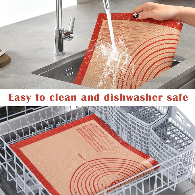 Non-slip Silicone Pastry Mat Extra Large with Measurements 36''By 24'' for Baking Mat, Counter/Dough Rolling/Oven Liner/Fondant/Pie Crust(Red) (Pack of 2)