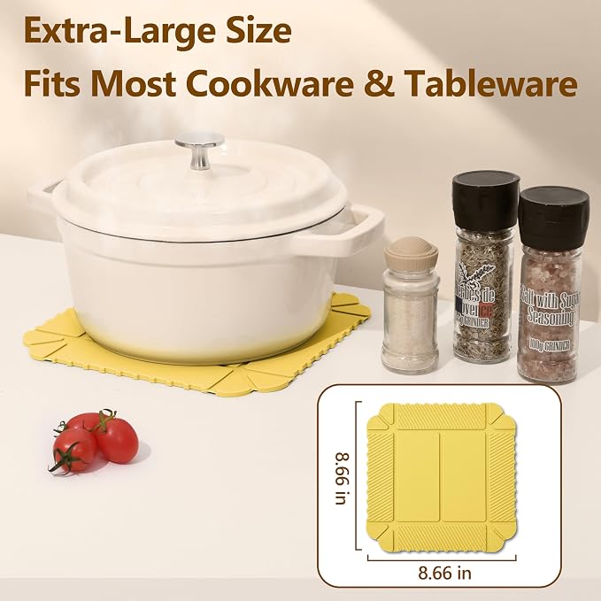 Magnetic Silicone Trivet & Pot Holder, Kitchen Heat Resistant Mat | Trivets for Hot Dishes, Hot Pots & Pans, Non-Slip Hot Pads for Countertops & Dining Table & Oven, Jar Opener & Spoon Rest