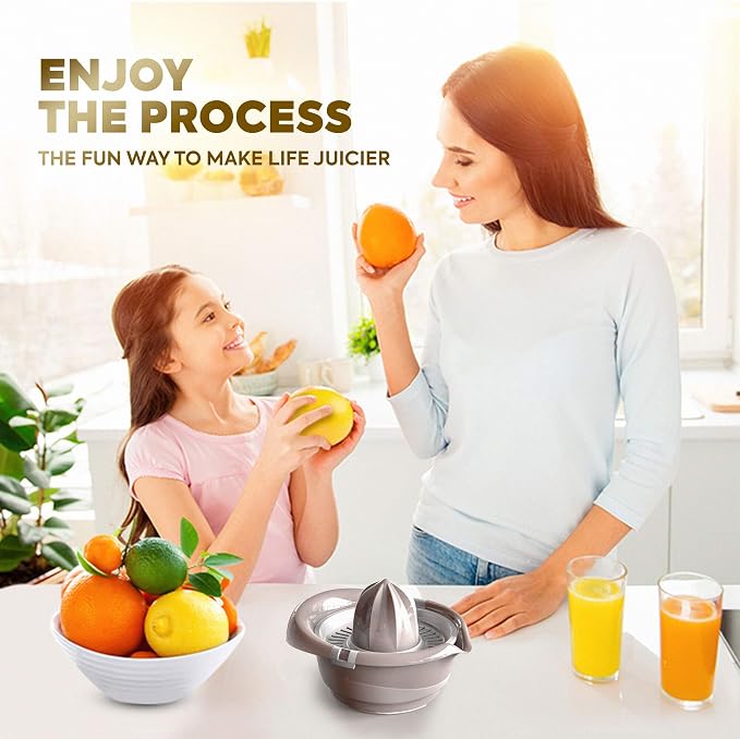 Mueller Citrus Lemon Orange Juicer, Hand Squeezer Rotation Press, Manual Juicer with Easy Pour Spout, European Made, Dishwasher Safe, Mocha