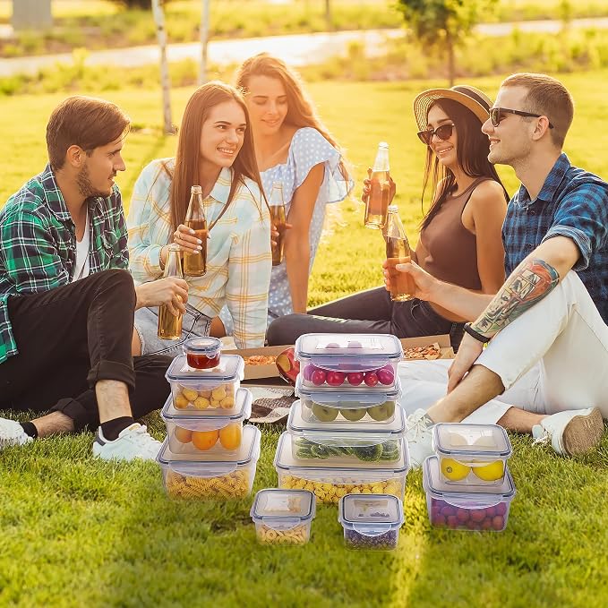 JSCARES 44 PCS Food Storage Container with Lid (22 Lids & 22 Containers) | Leakproof Meal-Prep Containers for Kitchen Storage Reusable Plastic Microwave/Dishwasher Safe with Labels & Pen