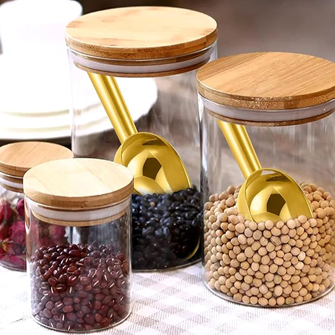 Herogo 3oz Mini ice Scoop Set of 4, Small Stainless Steel Scooper for Candy/Flour/Bean/Pet Food/ Ice Cube, Metal Utility Scoops for Kitchen Bar Party Wedding, Dishwasher Safe & Heavy Duty, Gold