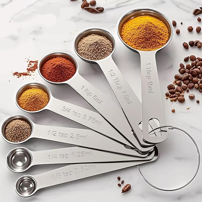 TILUCK Stainless Steel Measuring Spoons Set,Coffee Scoop Spoon,Kitchen Gadgets for Cooking & Baking,Set of 7
