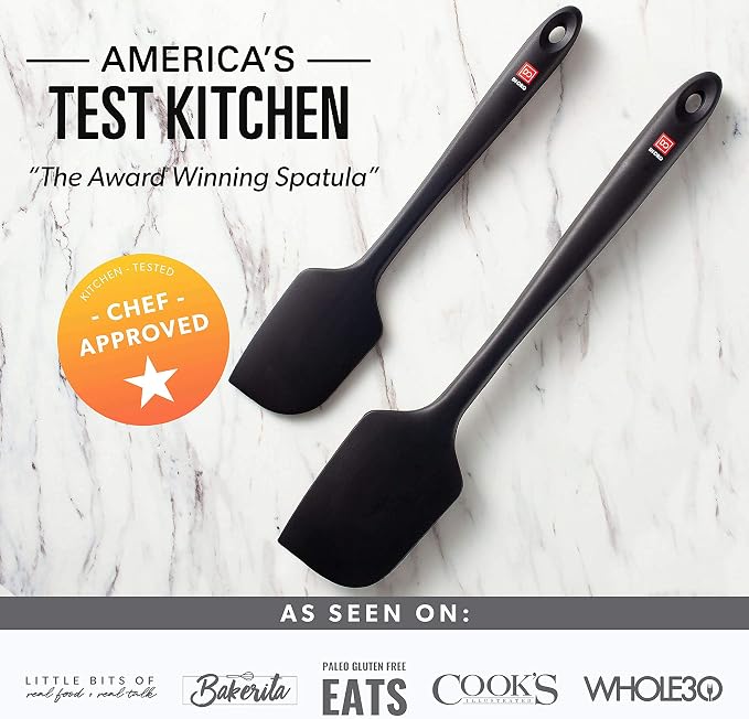DI ORO 3-Piece Seamless Silicone Spoon and PRO 14in Seamless Silicone Spatula Bundle - 600F Heat-Resistant Rubber Non-Stick Slotted and Solid Spoons for Mixing and Serving - BPA Free