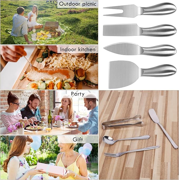 18pcs Charcuterie Accessories, Stainless Steel Cheese Knife Set Butter Spreader,Charcuterie Board Utensils Mini Serving Tongs,Spoons and Forks for Pastry Cheese & Butter, Apply for Party, Wedding
