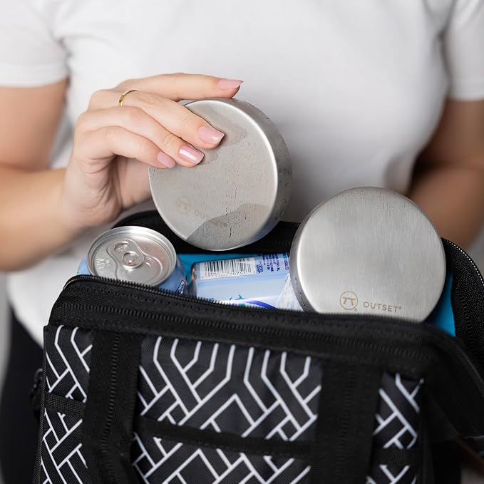 Outset Stainless Steel Round Ice Packs, Set of 2 Travel Ice Packs, 3.75" | Round Ice Chiller | Reusable Travel & Lunch Box Ice Packs | Long Lasting Cold | Thin Ice Pack | Durable Stainless Steel Set