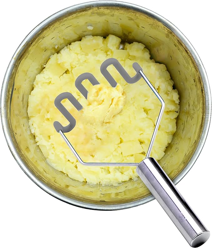 Jell-Cell Potato Masher - Silicone Protect Body with Premuim Stainless Steel Non Scratch Cookware for Smooth Mashed Potato Vegetables and Fruits Color Grey