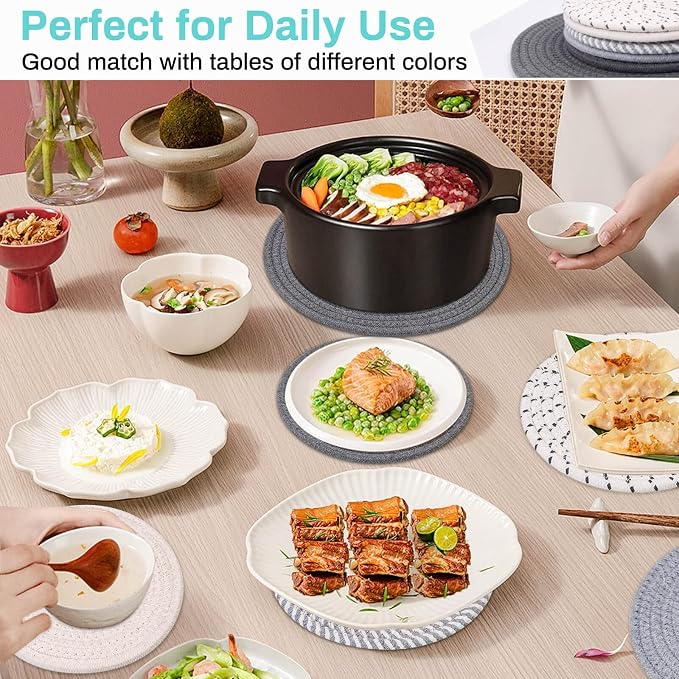 Billbotk Trivets for Hot Dishes, 6 Pieces Pot Holders for Kitchen, 100% Cotton Woven Hot Pads for Kitchen, Trivets for Kitchen Heat Resistant, 11.8 Inches and 7 Inches