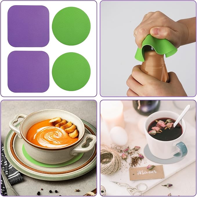 LUTER 4pcs Jar Opener Gripper Pad for Seniors with Weak Hands, Rubber | Multi-function Silicone Bottle Opener Lid Cap Rubber Gripper Pads Kitchen Coasters Gadgets, Green, Purple