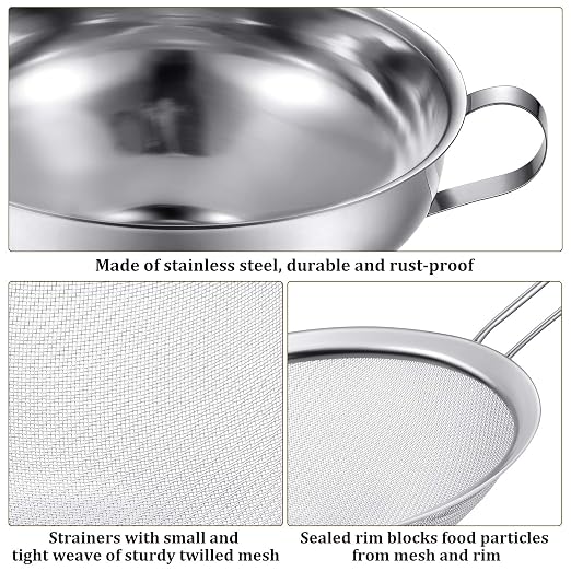 Boao 4 Pcs Stainless Steel Canning Funnels with Fine Mesh Strainer for Narrow Wide Mason Jars Food Grade 1.4 Inch/2.3 Inch Stainless Steel Funnel for Kitchen Use Spices Juices Powder(Silver)