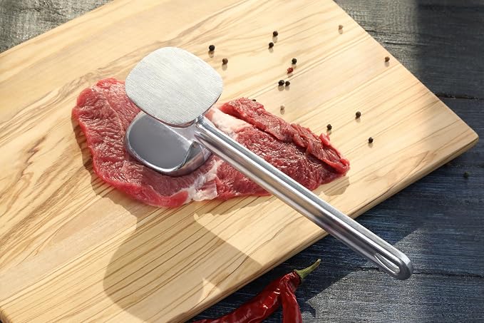 New Star Foodservice Heavy Duty Cast Aluminum Meat Tenderizer, 10 Inch Dual-Sided Meat Mallet and Pounder, Restaurant Grade Tenderizer for Steak, Chicken, Pork, Beef, and BBQ Prep