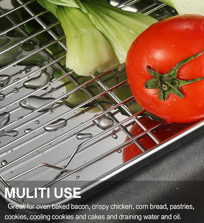 M MCIRCO Baking Sheet with Cooling Rack, Baking Mat Set, Set of 6 | Stainless Steel Cookie Pan with Cooling Rack, 2 Sheets + 2 Racks + 2 Mats,Baking Pan, Size 16 x 12 x 1 Inch Easy Clean