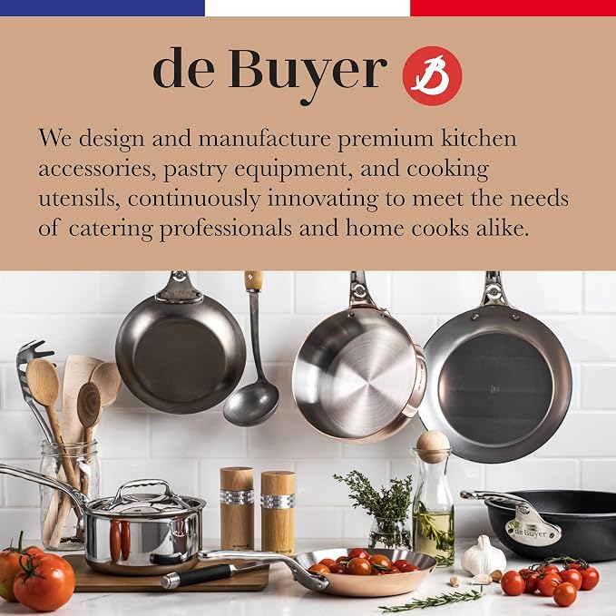 de Buyer Stainless Steel Mixing Bowl with Flat Bottom - 9.5”, 3.7 qt - Mix, Stir, Whip, Mash, Whisk & Combine - Dishwasher Safe - Made in France