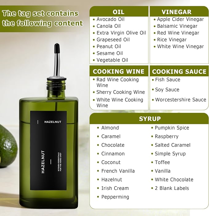 R DRURLCD 2 Pack UV-Protected Green Glass Olive Oil Dispenser Bottle Set,17 oz Curved Oil and Vinegar Stainless Steel Pourers,Funnel,Labels, Soy Sauce, Coffee Syrup Bottles for Kitchen