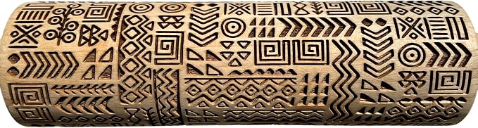 TRIBAL Embossing Rolling Pin. Laser Engraved Dough Roller for Embossed Cookies or Pottery by Algis Crafts