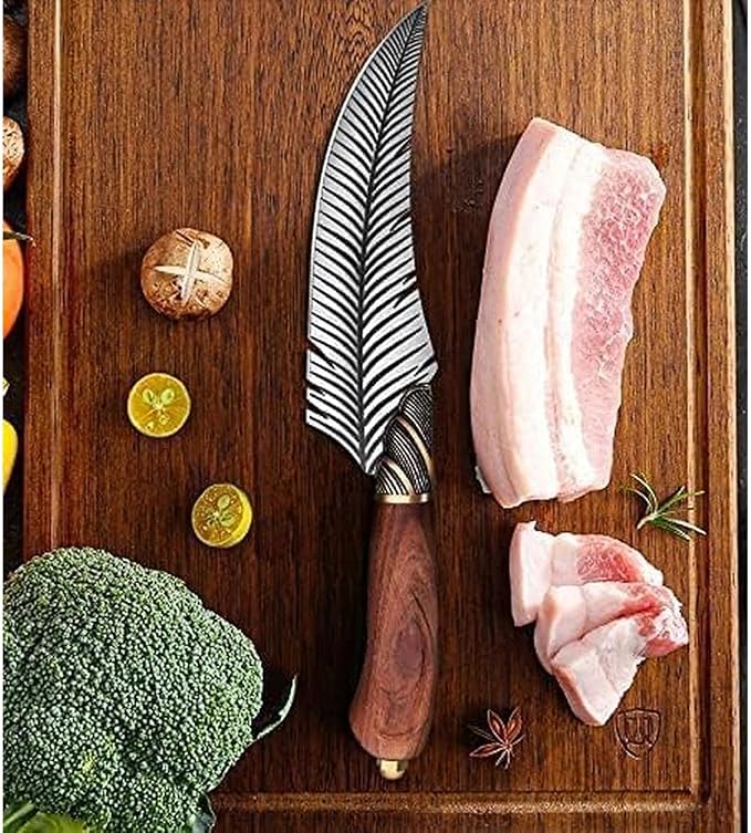 Dream Reach Feather Viking Boning Knife, 6 Inch Professional Viking Knife Meat Cleaver Full Tang with Sheath Gift Box for Outdoor Camping Thanksgiving Gifts for Men Women