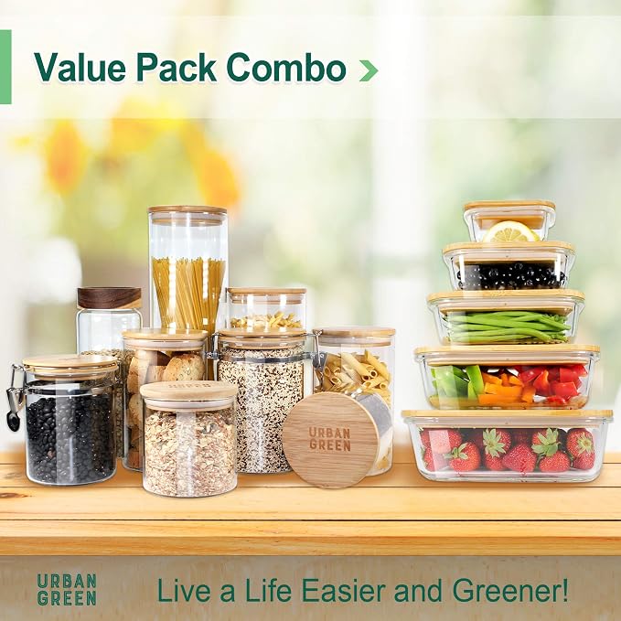 Glass Food Storage Containers, XXLarge Size, 76oz/2260ml, 2 Pack - Bamboo Lids, Microwave & Freezer Safe, Meal Prep & Pantry Organization